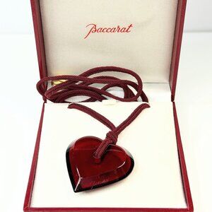 Vintage Baccarat Red Crystal Heart Pendant Necklace w Box GS797